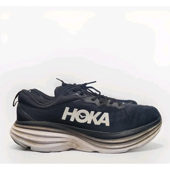 Hoka‎ One One Bondi 8 Mens Size 13 D Black White Athletic Running Shoes Sneakers